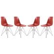 LeisureMod Cresco Modern Eiffel Base Dining Side Chair in Solid Red Set of 4