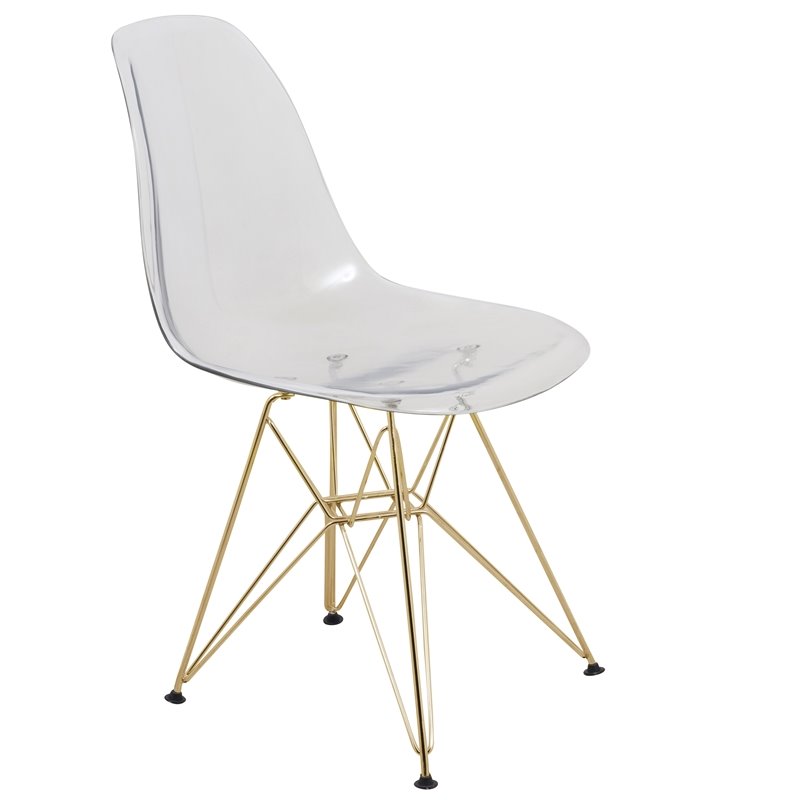 LeisureMod Cresco Modern Gold Eiffel Base Dining Side Chair in Clear