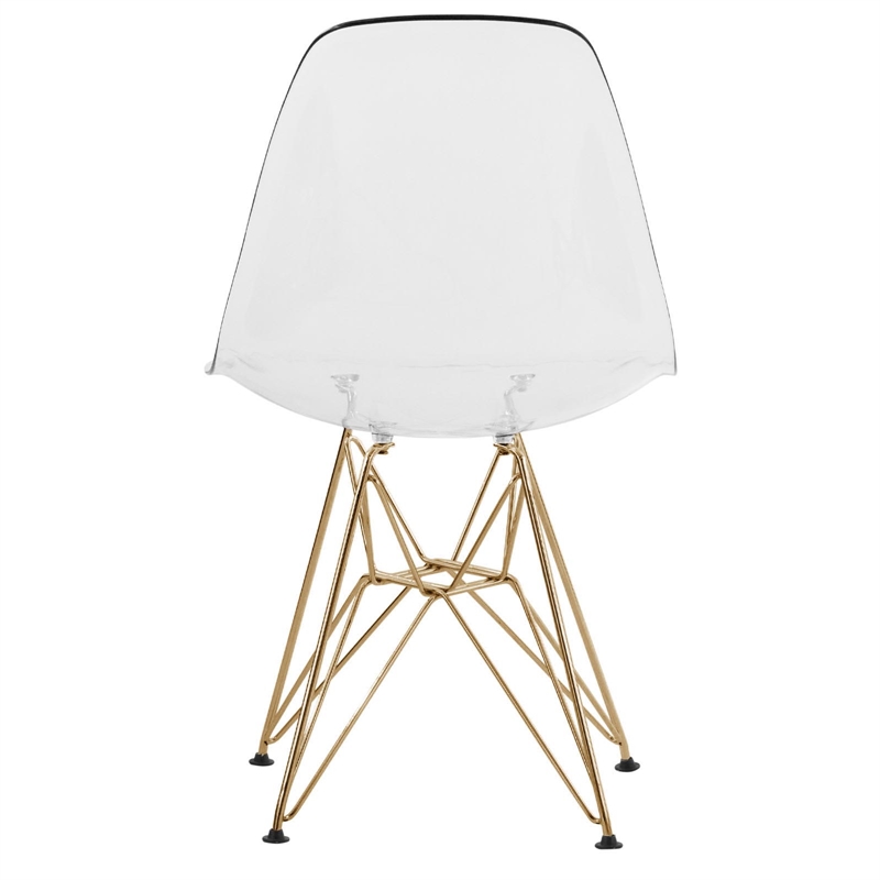 LeisureMod Cresco Modern Gold Eiffel Base Dining Side Chair in Clear Set of 2