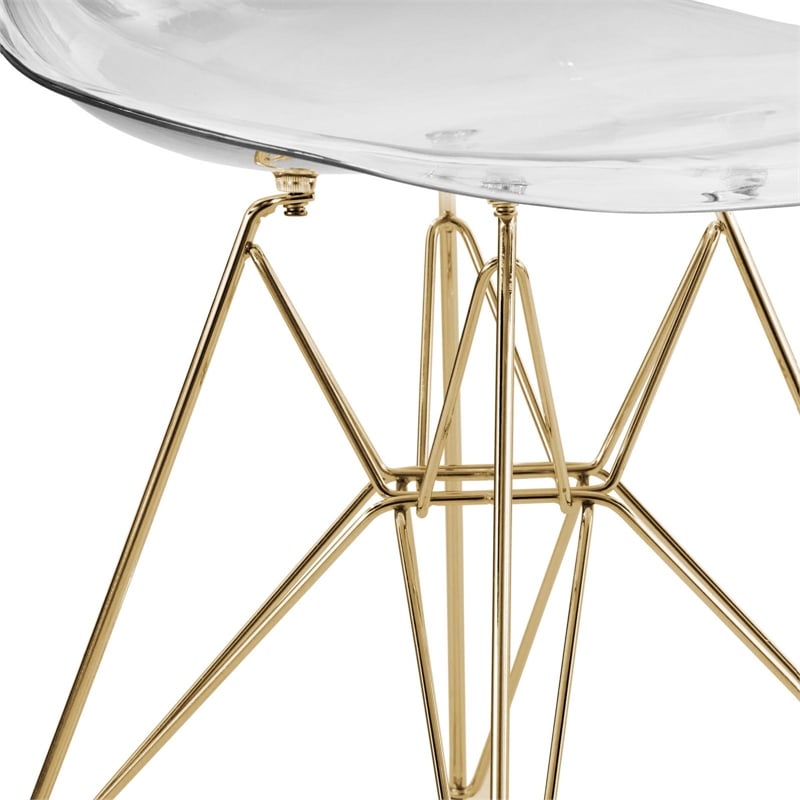 LeisureMod Cresco Plastic Dining Chair with Gold Base Set of 4 Clear