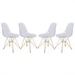 LeisureMod Cresco Plastic Dining Chair with Gold Base Set of 4 Clear