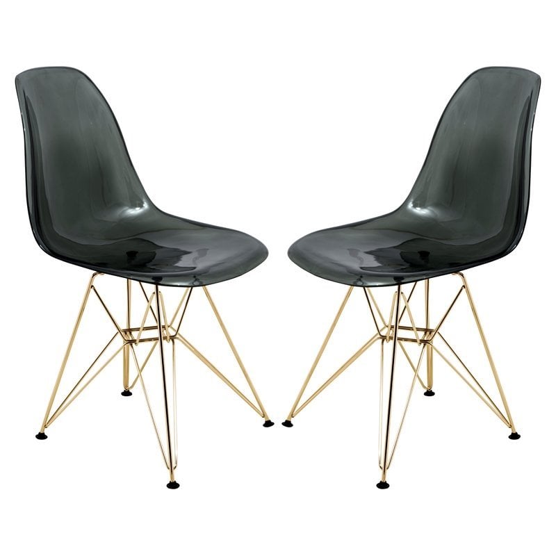 LeisureMod Cresco Modern Gold Eiffel Base Dining Side Chair in Black Set of 2