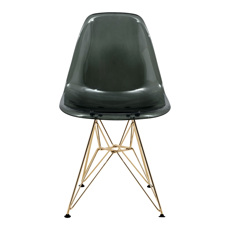 LeisureMod Cresco Plastic Dining Chair with Gold Base Set of 4 Transparent Black