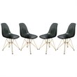 LeisureMod Cresco Plastic Dining Chair with Gold Base Set of 4 Transparent Black