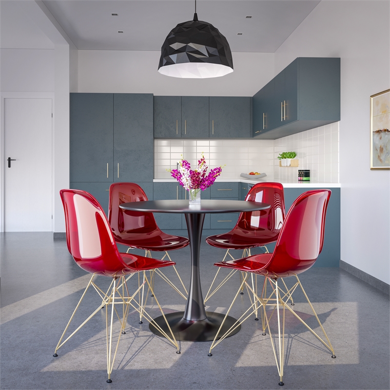 LeisureMod Cresco Modern Gold Eiffel Base Dining Side Chair in Red
