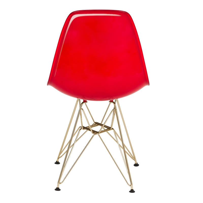 LeisureMod Cresco Plastic Dining Chair with Gold Base Set of 4 Transparent Red