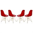 LeisureMod Cresco Plastic Dining Chair with Gold Base Set of 4 Transparent Red