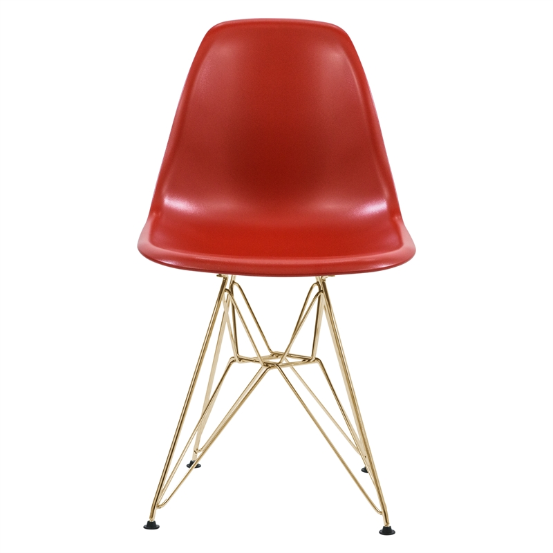 LeisureMod Cresco Modern Gold Eiffel Base Dining Side Chair Solid Red