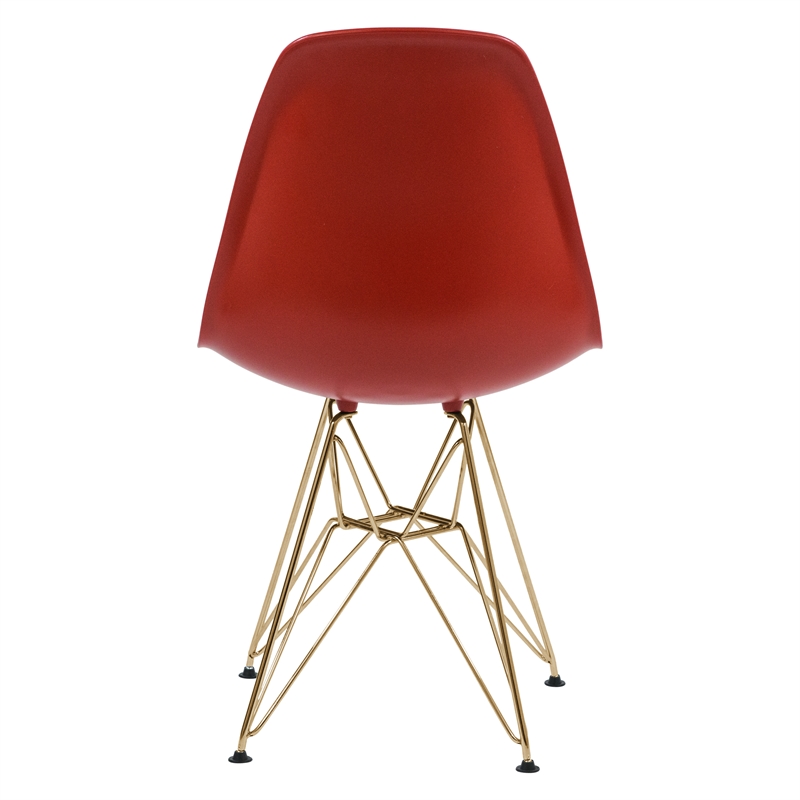 LeisureMod Cresco Modern Gold Eiffel Base Dining Side Chair Solid Red