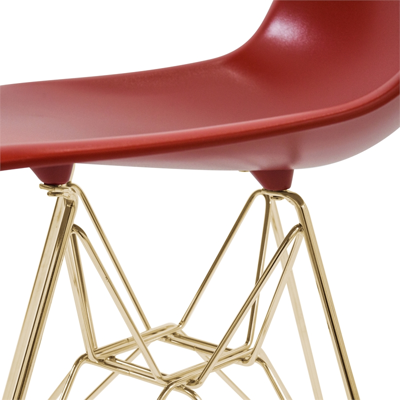 LeisureMod Cresco Modern Gold Eiffel Base Dining Side Chair Solid Red