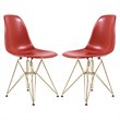 LeisureMod Cresco Modern Gold Eiffel Base Dining Side Chair Solid Red Set of 2