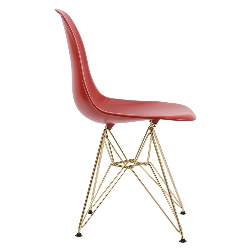 LeisureMod Cresco Modern Gold Eiffel Base Dining Side Chair Solid Red Set of 4