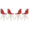 LeisureMod Cresco Modern Gold Eiffel Base Dining Side Chair Solid Red Set of 4