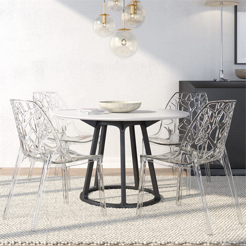 LeisureMod Cornelia Modern Plastic Dining Side Chair in Clear (Set of 4)