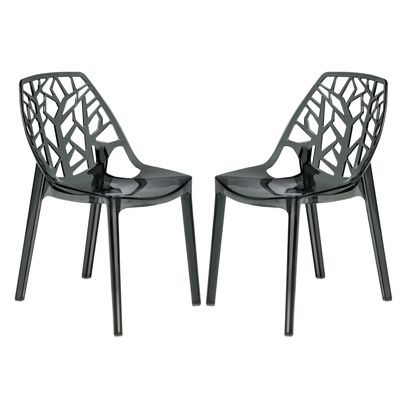 LeisureMod Cornelia Modern Plastic Dining Side Chair in Black (Set of 2)
