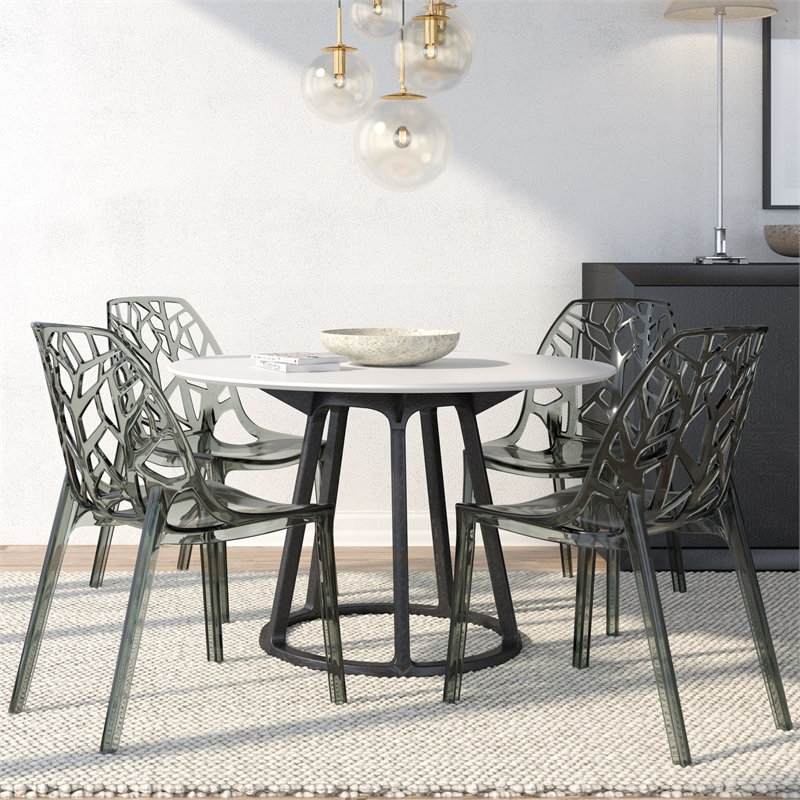 LeisureMod Cornelia Modern Plastic Dining Side Chair in Black (Set of 4)