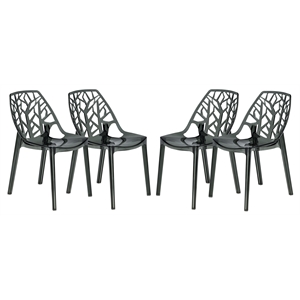 LeisureMod Cornelia Modern Plastic Dining Side Chair in Black (Set of 4)