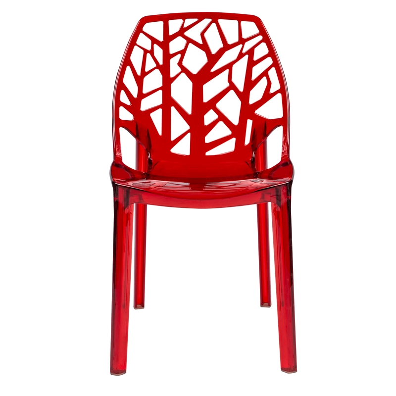 LeisureMod Cornelia Modern Plastic Dining Side Chair in Red (Set of 2)