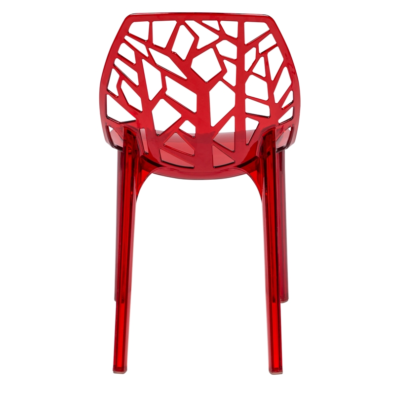 LeisureMod Cornelia Modern Plastic Dining Side Chair in Red (Set of 2)