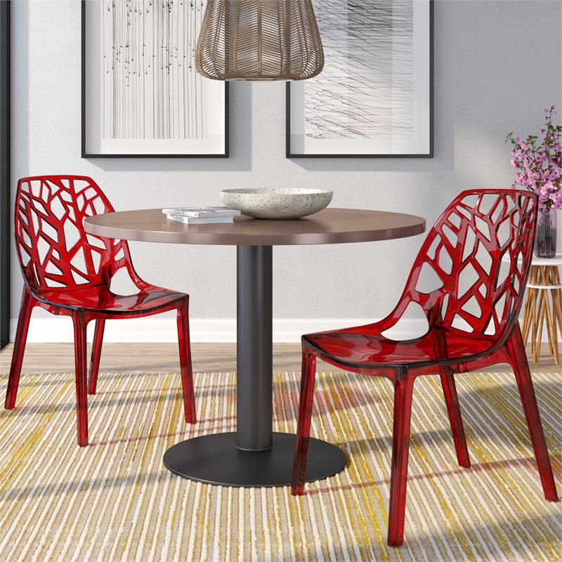 LeisureMod Cornelia Modern Plastic Dining Side Chair in Red (Set of 2)