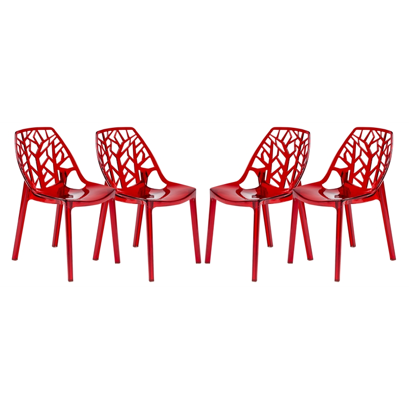 LeisureMod Cornelia Modern Plastic Dining Side Chair in Red (Set of 4)
