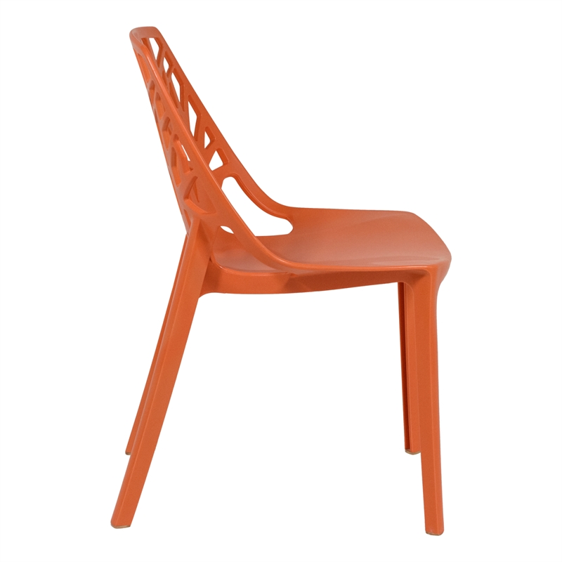 LeisureMod Cornelia Modern Plastic Dining Side Chair in Solid Orange Set of 2