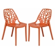 LeisureMod Cornelia Modern Plastic Dining Side Chair in Solid Orange Set of 2