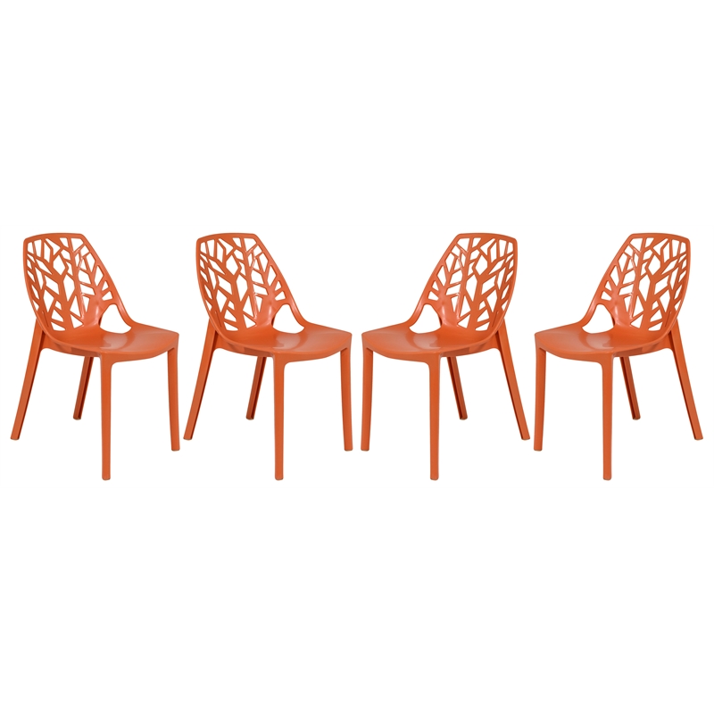LeisureMod Cornelia Modern Plastic Dining Side Chair in Solid Orange Set of 4