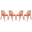 LeisureMod Cornelia Modern Plastic Dining Side Chair in Solid Orange Set of 4