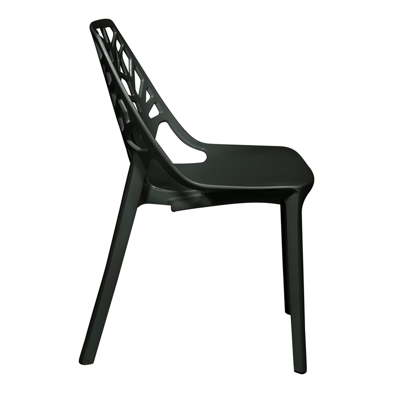 LeisureMod Cornelia Modern Plastic Dining Side Chair in Solid Black Set of 2