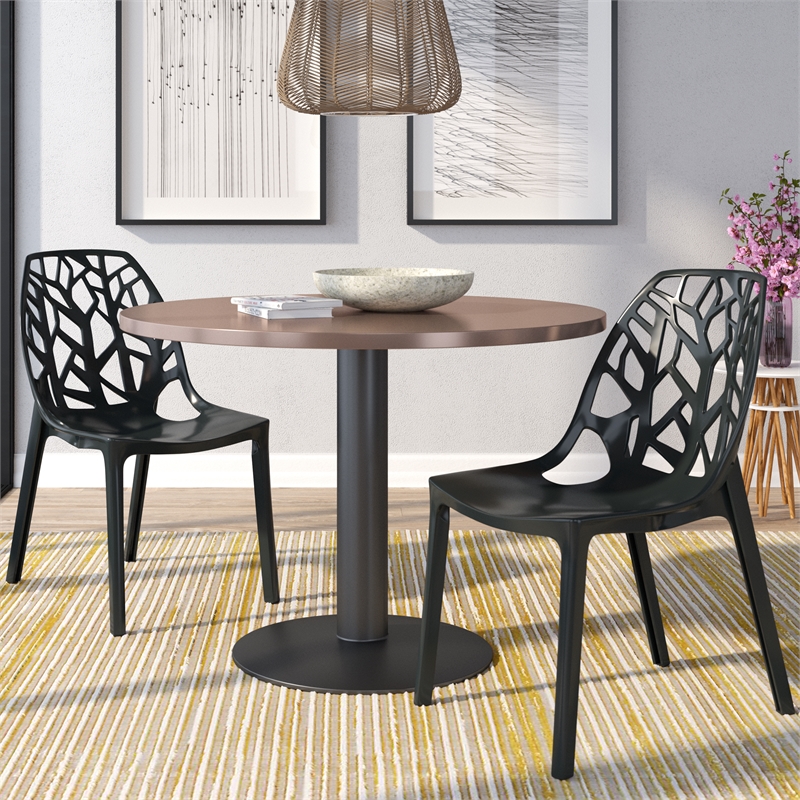 LeisureMod Cornelia Modern Plastic Dining Side Chair in Solid Black Set of 2