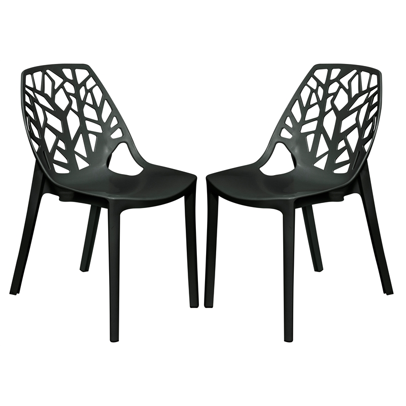LeisureMod Cornelia Modern Plastic Dining Side Chair in Solid Black Set of 2