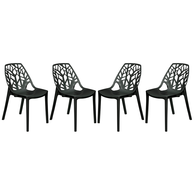 LeisureMod Cornelia Modern Plastic Dining Side Chair in Solid Black Set of 4