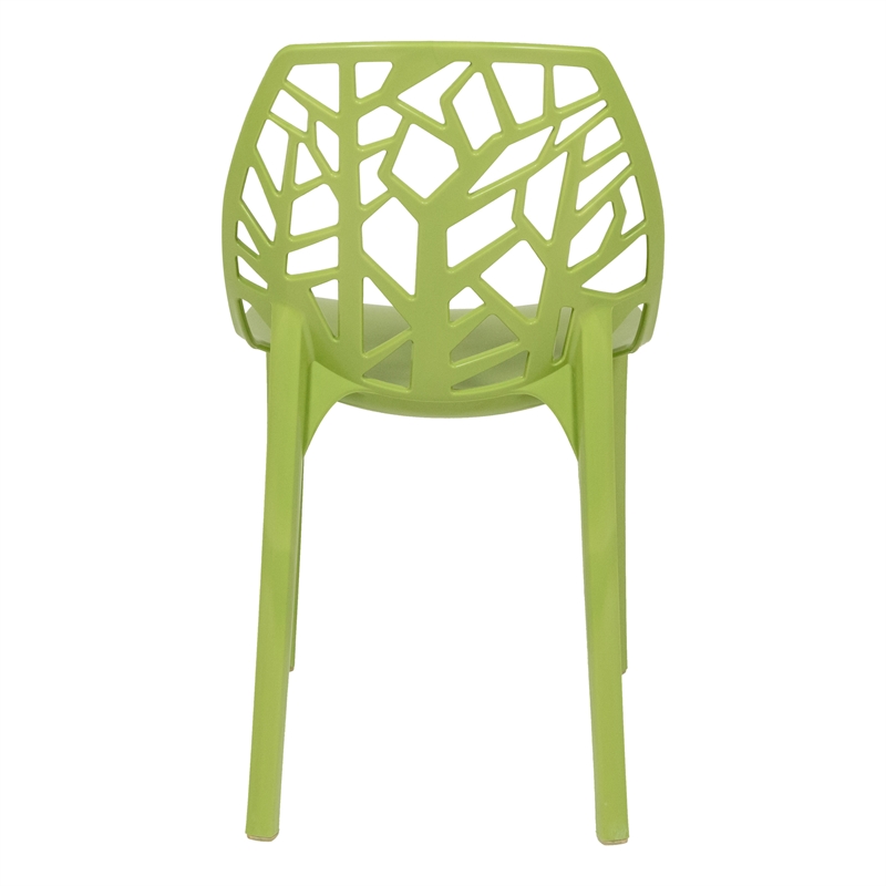 LeisureMod Cornelia Modern Plastic Dining Side Chair in Solid Green Set of 2