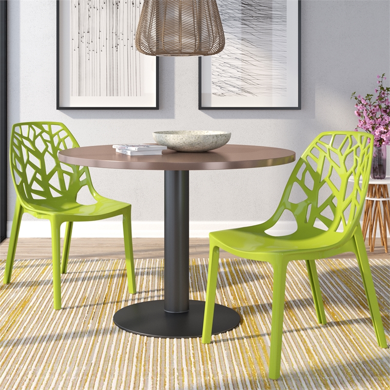 LeisureMod Cornelia Modern Plastic Dining Side Chair in Solid Green Set of 2