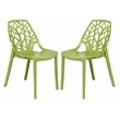 LeisureMod Cornelia Modern Plastic Dining Side Chair in Solid Green Set of 2