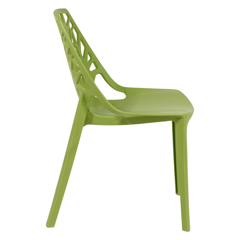 LeisureMod Cornelia Modern Plastic  Dining Side Chair in Solid Green Set of 4
