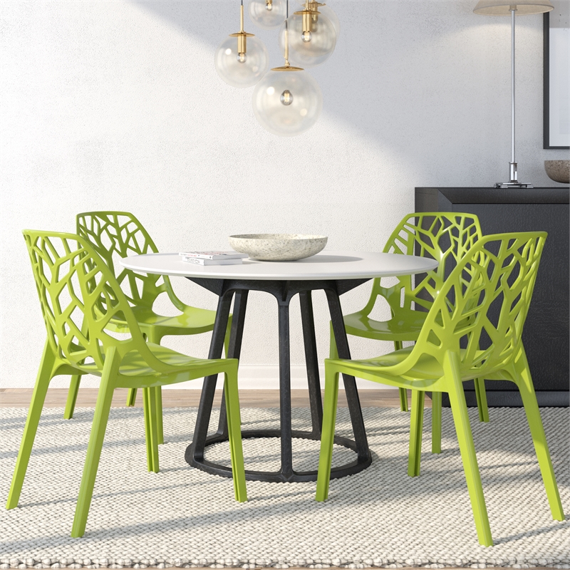 LeisureMod Cornelia Modern Plastic  Dining Side Chair in Solid Green Set of 4