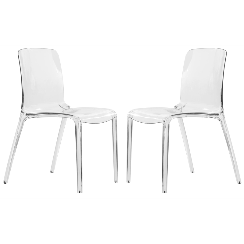 LeisureMod Murray Mid-Century Modern Dining Side Chair in Clear Set of 2