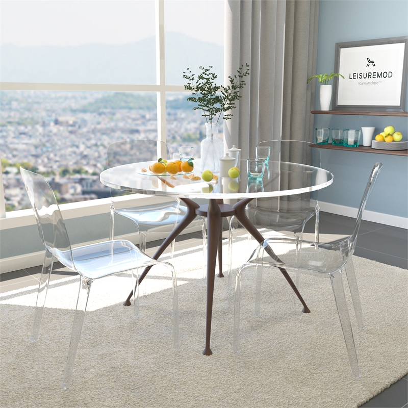 LeisureMod Murray Mid-Century Modern Dining Side Chair in Clear Set of 4