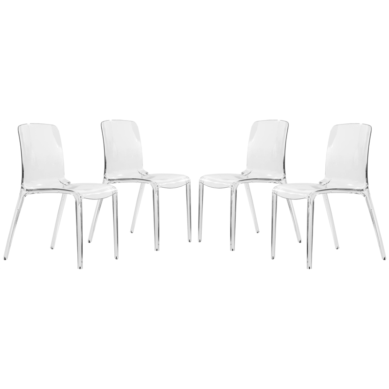 LeisureMod Murray Mid-Century Modern Dining Side Chair in Clear Set of 4