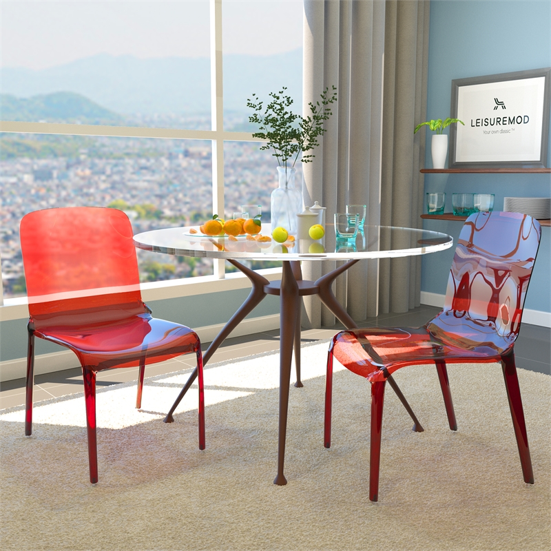 LeisureMod Murray Mid-Century Modern Dining Side Chair in Red Set of 2
