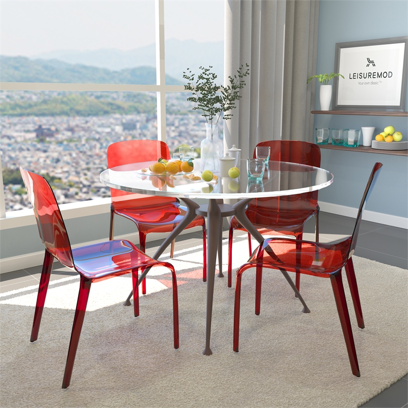 LeisureMod Murray Mid-Century Modern Dining Side Chair in Red Set of 4