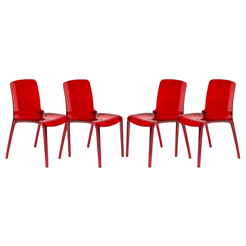 LeisureMod Murray Mid-Century Modern Dining Side Chair in Red Set of 4