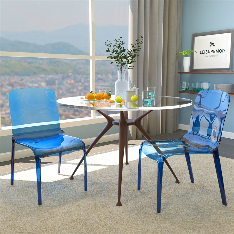 LeisureMod Murray Mid-Century Modern Dining Side Chair in Blue Set of 2
