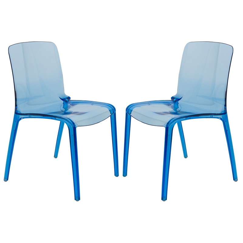 LeisureMod Murray Mid-Century Modern Dining Side Chair in Blue Set of 2