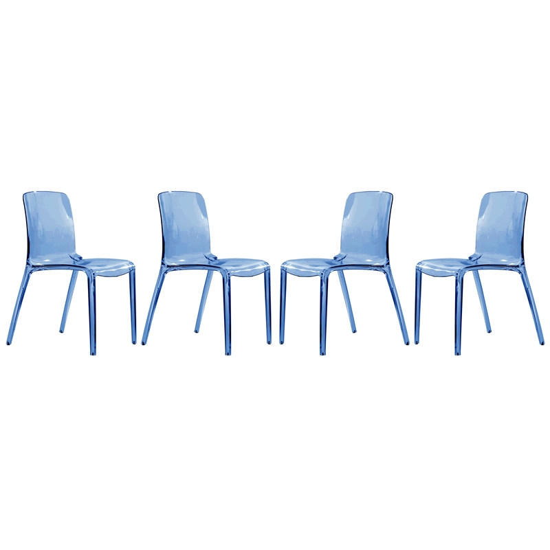 LeisureMod Murray Mid-Century Modern Dining Side Chair in Blue Set of 4