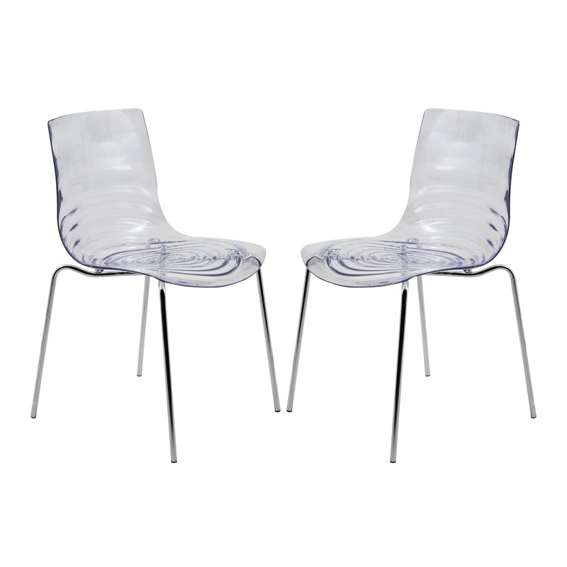 LeisureMod Astor Modern Rain Drop Design Dining Chair in Clear Set of 2