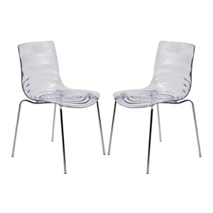 LeisureMod Astor Modern Rain Drop Design Dining Chair in Clear Set of 2