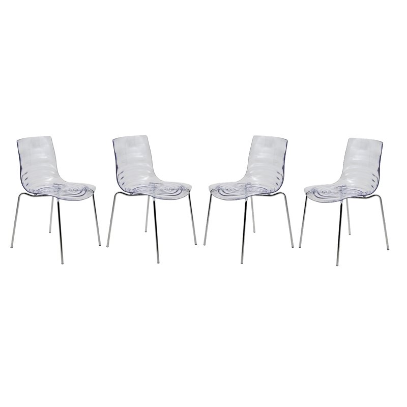 LeisureMod Astor Modern Rain Drop Design Dining Chair in Clear Set of 4